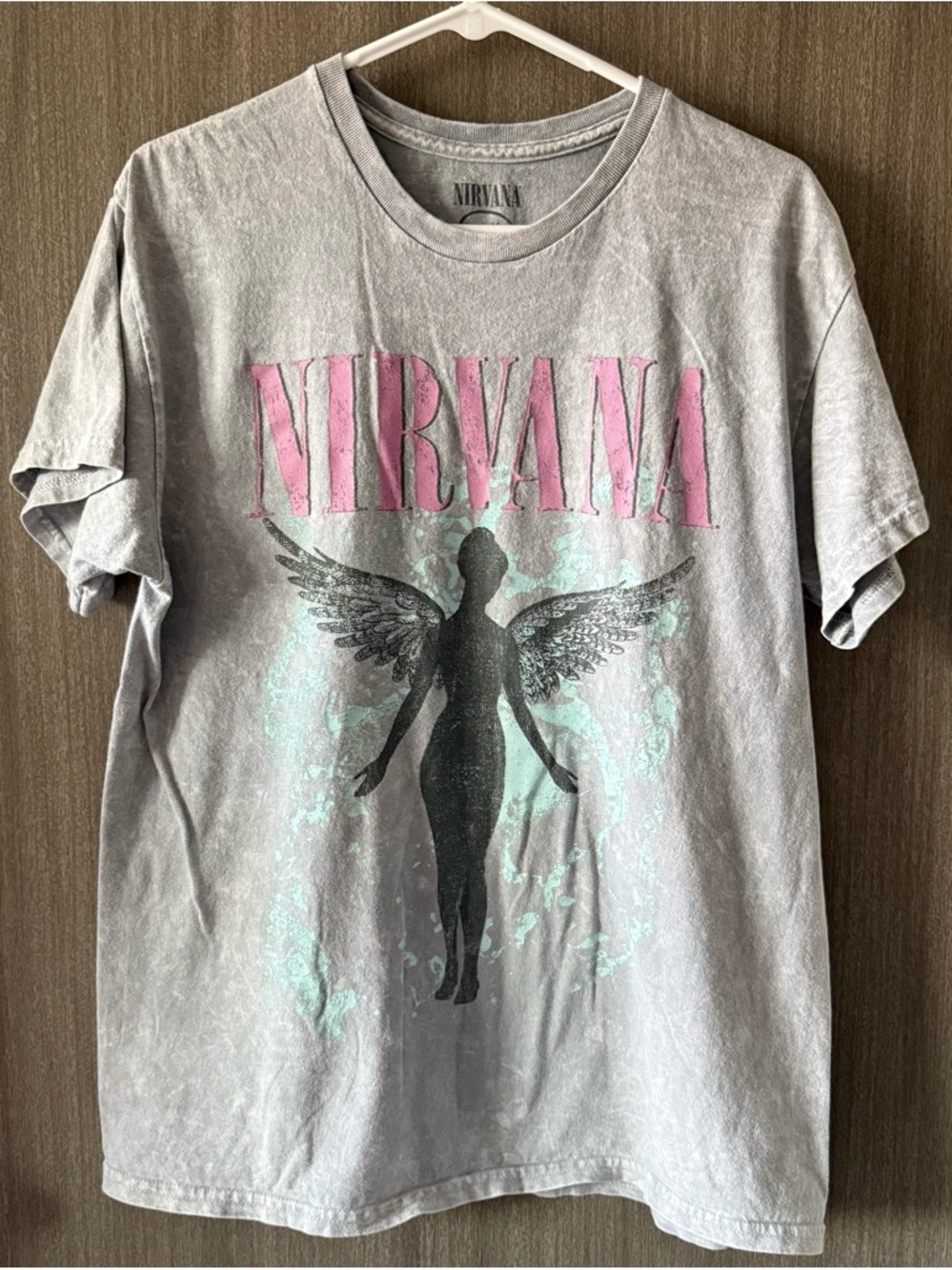 NIRVANA Angel Graphic Tee - Pink & Mint on Gray